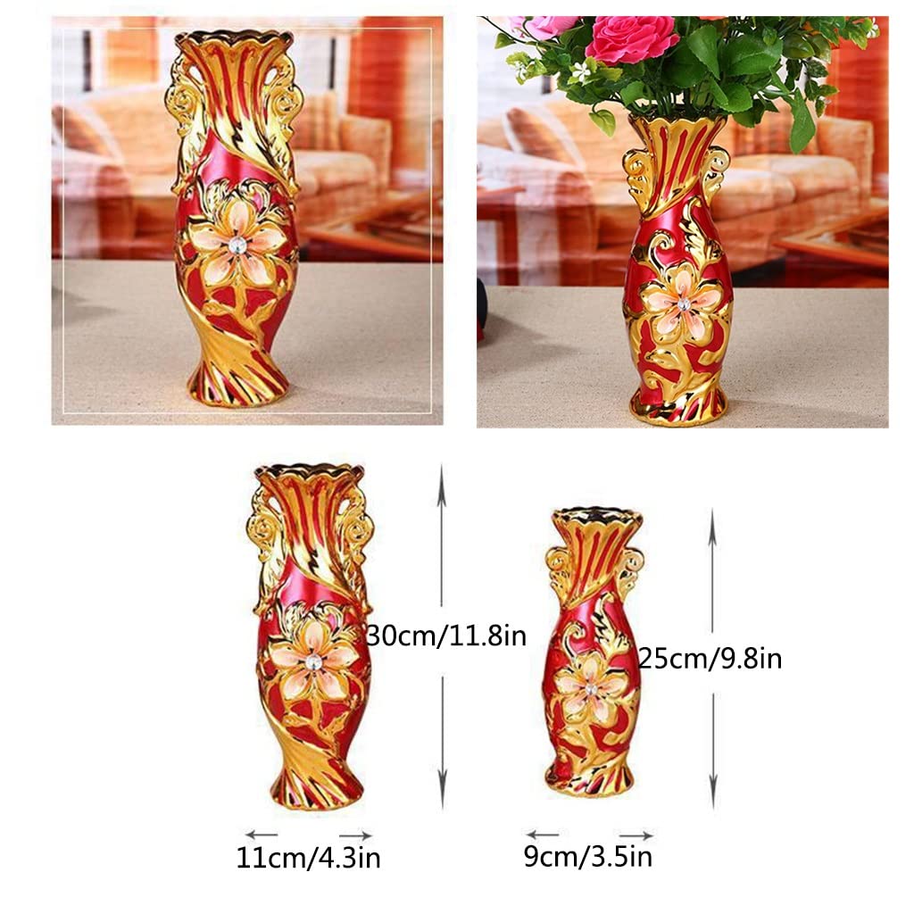 Amazon.co.jp: 赤い花瓶のペア、ヨーロッパスタイルの金と赤の陶器の
